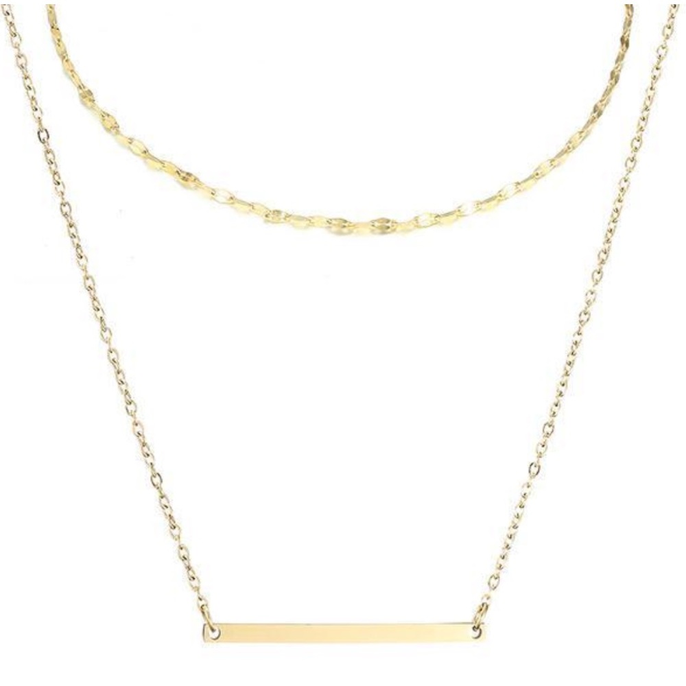 Layered Dainty Lace Chain and Skinny Bar Necklace - Picture 3 of 5